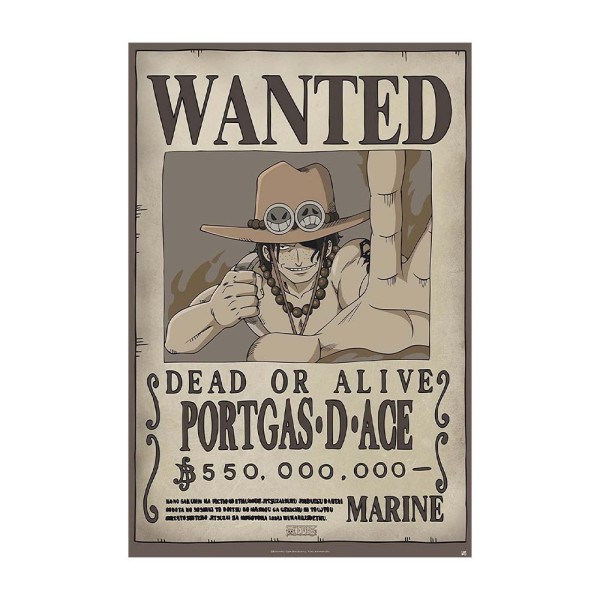 One Piece Wanted Poster | Steckbrief von Portgas D. Ace | 91,5 x 61 cm